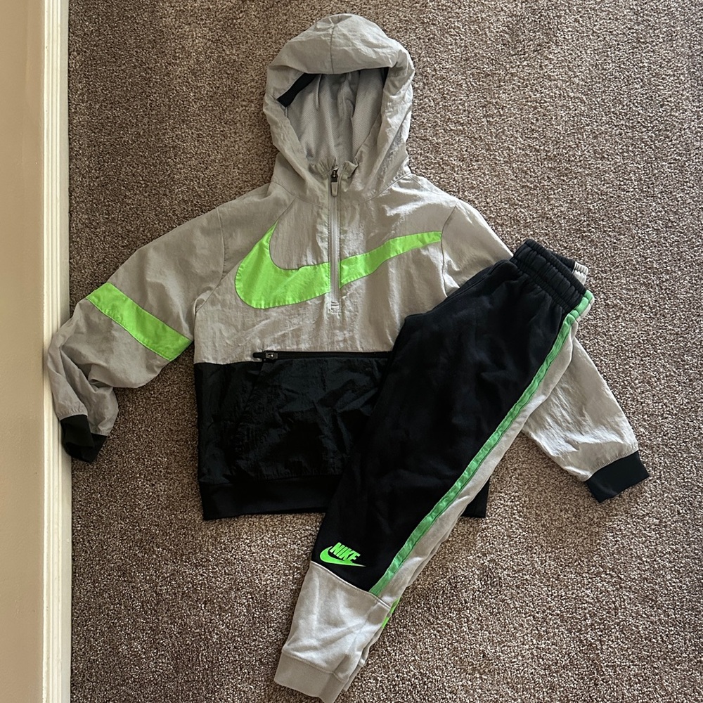 Nike Kids Gray and Black Joggers with Green Highlights